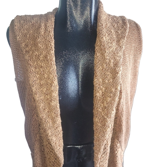 Spanner Tan Knit Sleeveless Open Cardigan M - Picture 2 of 7